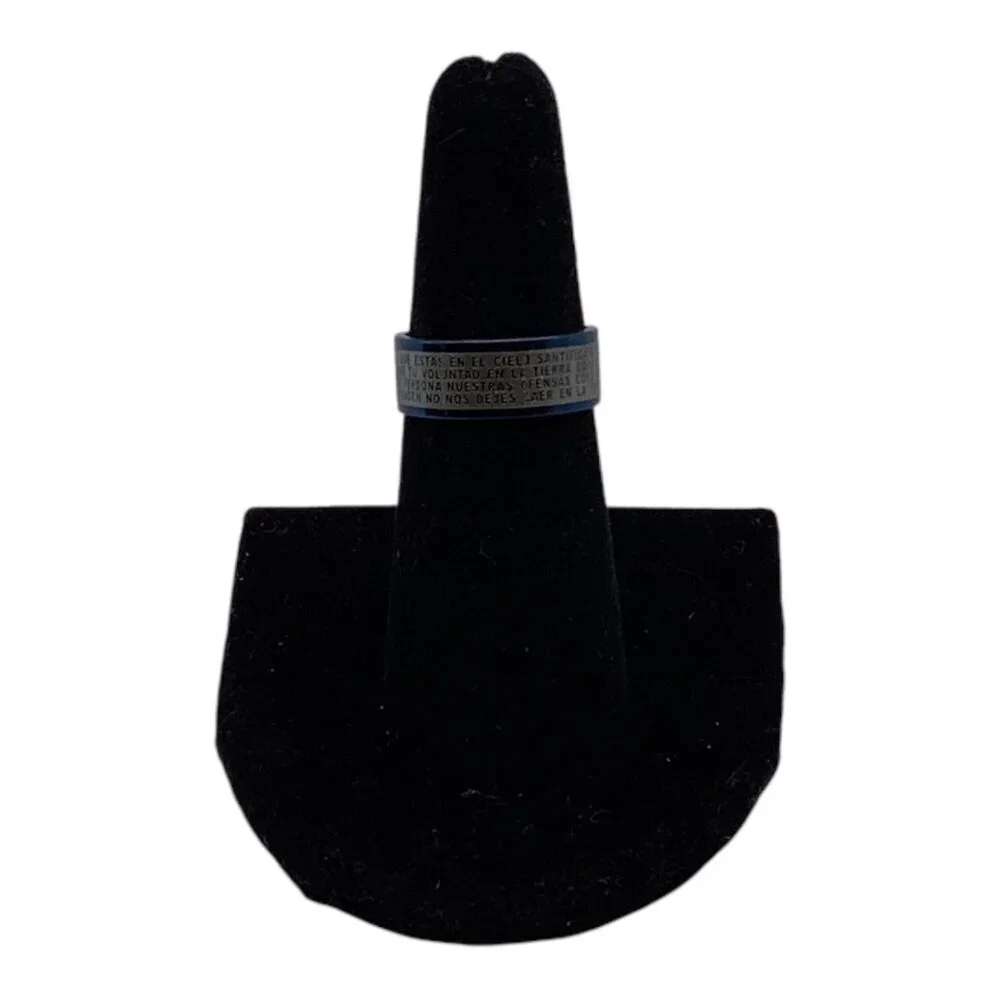 Blue Stainless Steel‎  Padre Nuestro Lords Prayer Spanish Ring Size 7